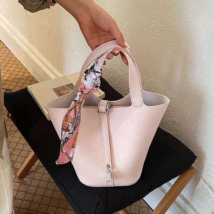 Women's Mini Bucket Bag with Scarf | Small Tote Handbag