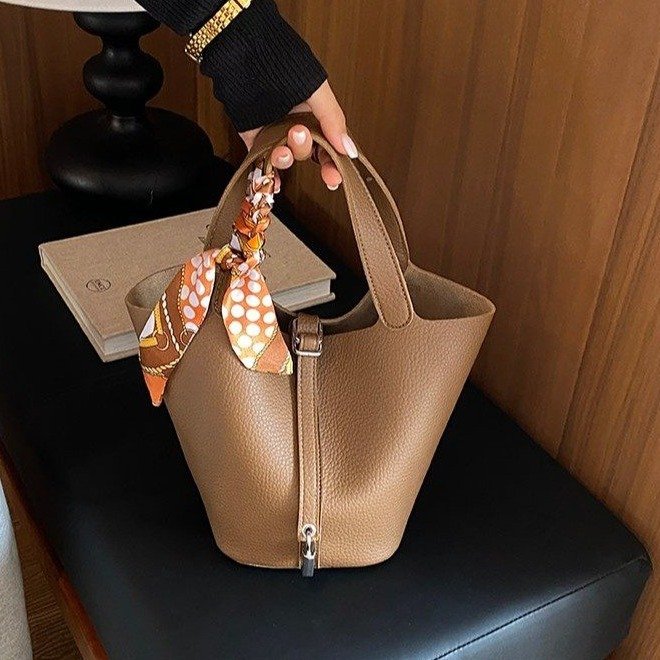 Women's Mini Bucket Bag with Scarf | Small Tote Handbag