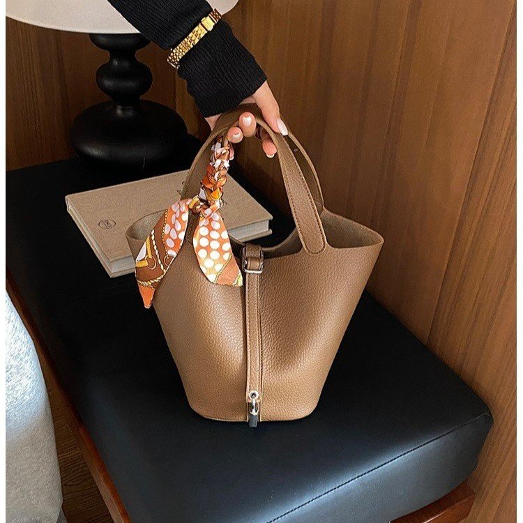 Women's Mini Bucket Bag with Scarf | Small Tote Handbag