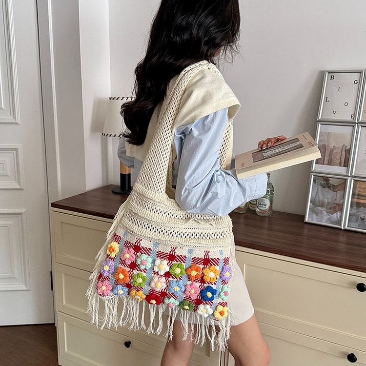 Women's Boho Crochet Shoulder Bag | Colorful Fringe Handbag