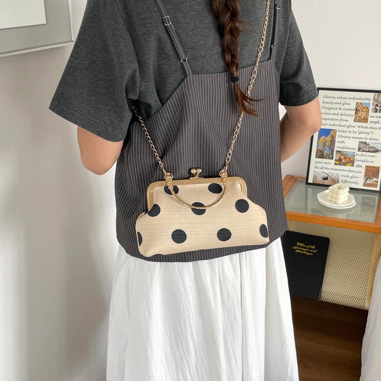 Women's Polka Dot Mini Bag | Vintage Metal Handle Handbag