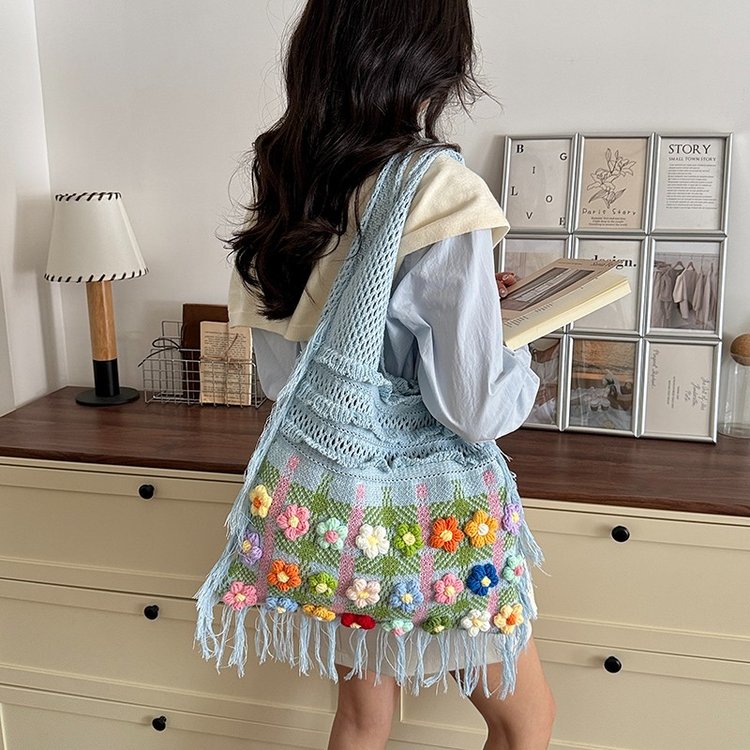 Women's Boho Crochet Shoulder Bag | Colorful Fringe Handbag