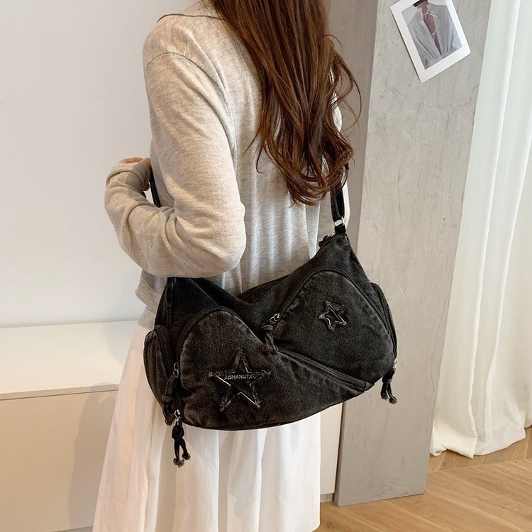 Women's Star Pattern Denim Shoulder Bag | Y2K Hobo Purse