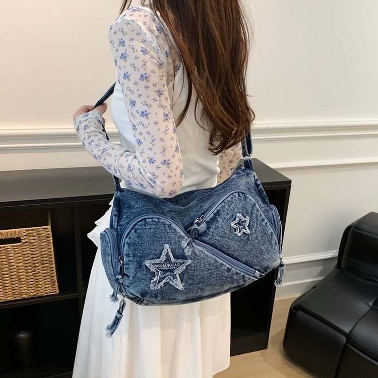 Women's Star Pattern Denim Shoulder Bag | Y2K Hobo Purse