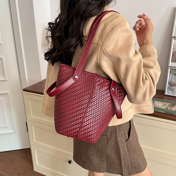 Women's Woven Tote Shoulder Bag | Vintage Textured Handbag
