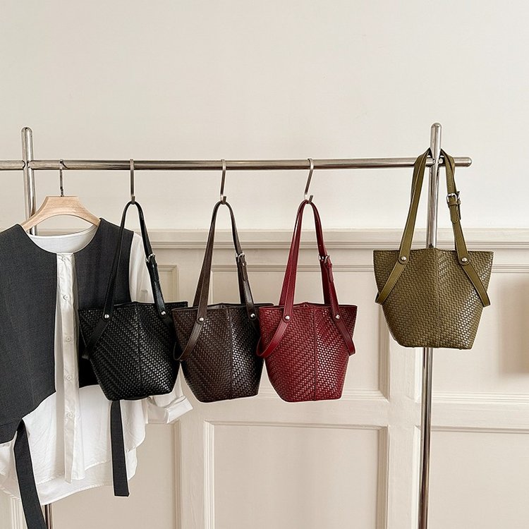 Women's Woven Tote Shoulder Bag | Vintage Textured Handbag