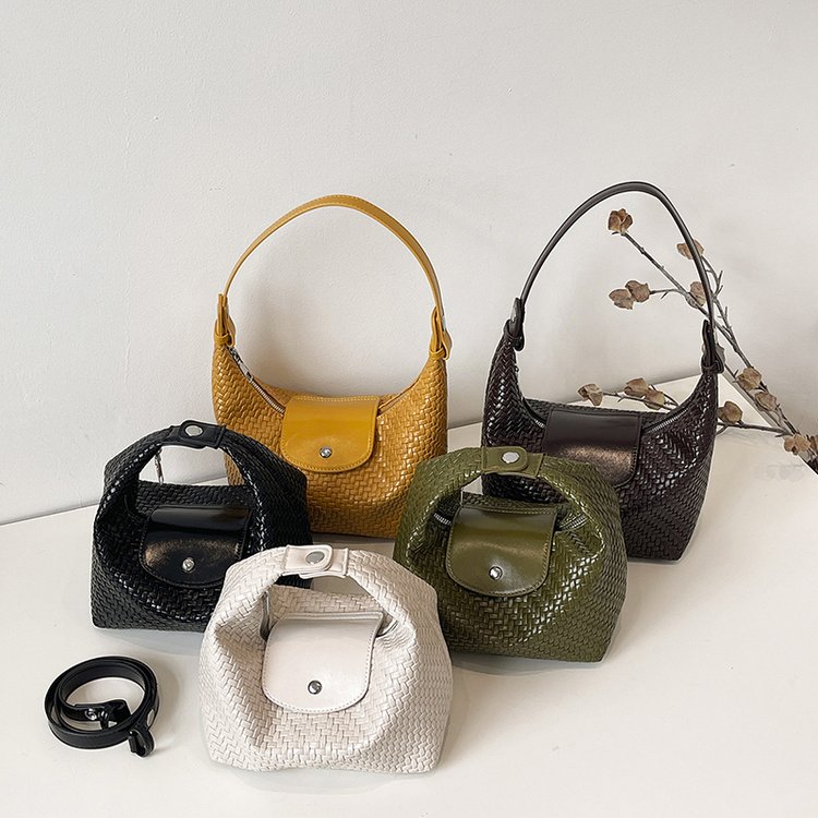 Olive Green Woven Shoulder Bag for Women