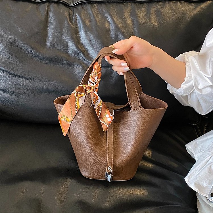 Women's Mini Bucket Bag with Scarf | Small Tote Handbag