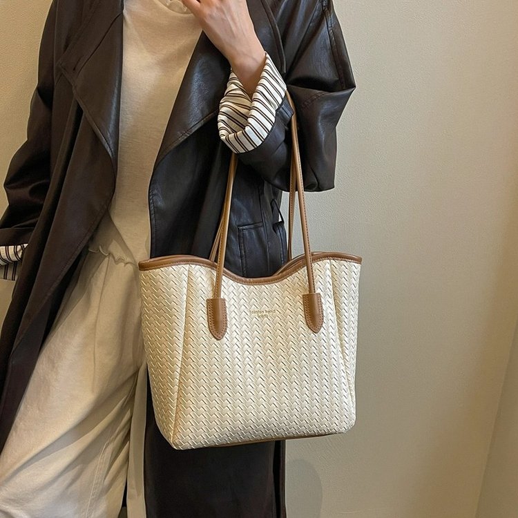 Women’s Woven Tote Bag with Long Shoulder Straps