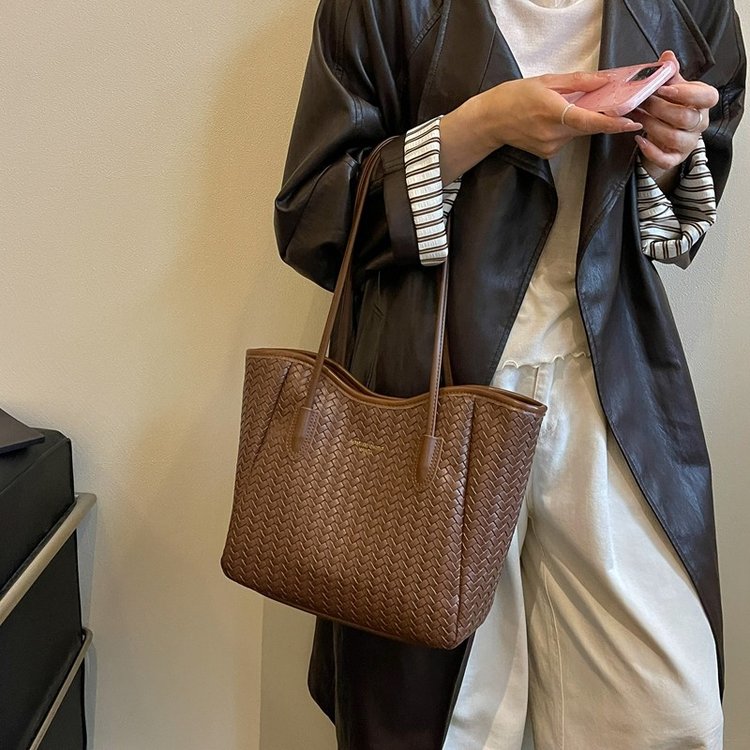 Women’s Woven Tote Bag with Long Shoulder Straps