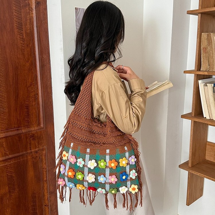 Women's Boho Crochet Shoulder Bag | Colorful Fringe Handbag