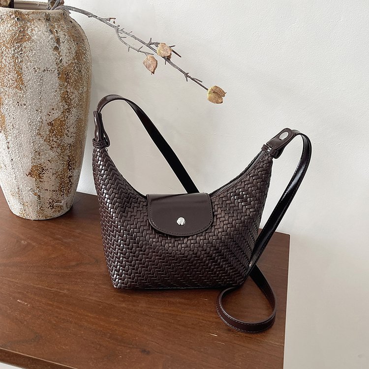 Olive Green Woven Shoulder Bag for Women