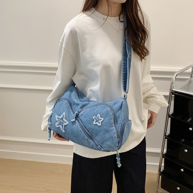 Women's Star Pattern Denim Shoulder Bag | Y2K Hobo Purse